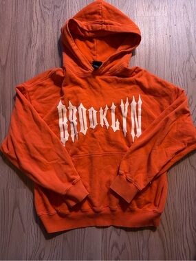 H&M Orange Hoodie with White BROOKLYN Graphic